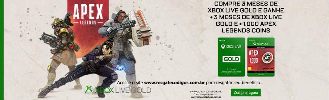 Ganhe 3 meses para Xbox Live Gold ou Game Pass