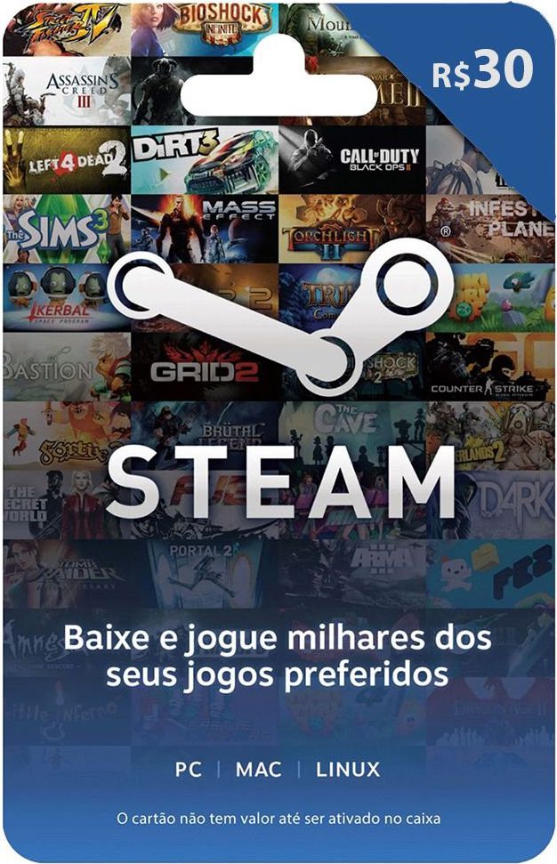 Steam Gift Card - Cartão Pré Pago R$ 30 - Código Digital