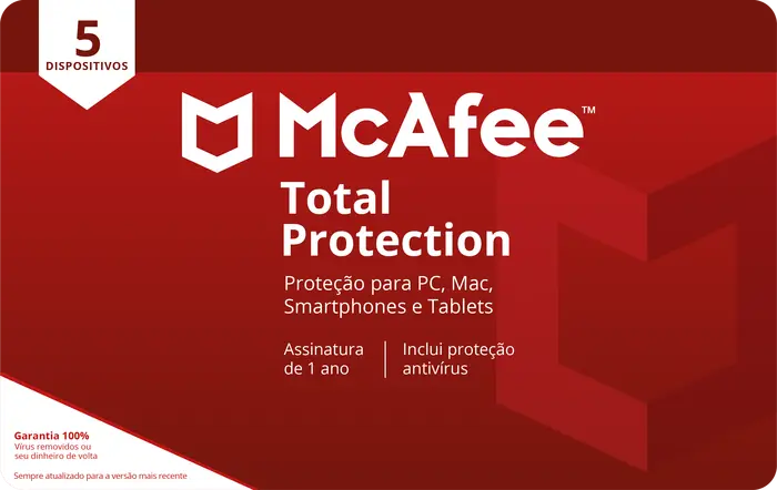 McAfee Total Protection - 1 Ano, 5 Dispositivos - Chave Digital